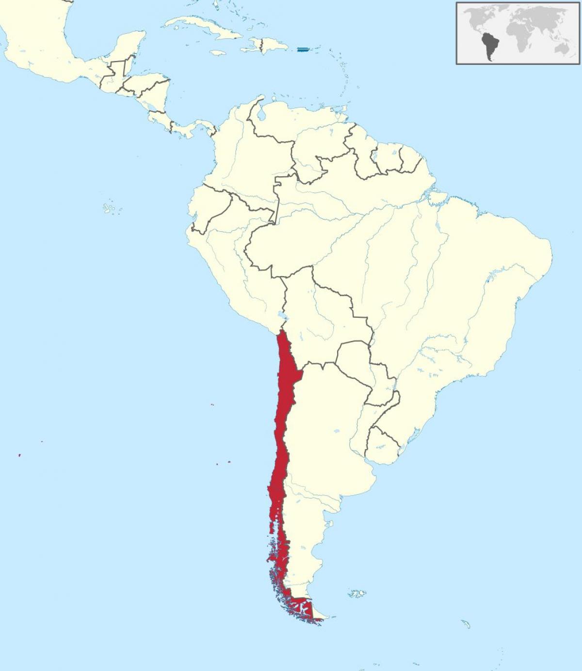 Chili in suid-amerika kaart