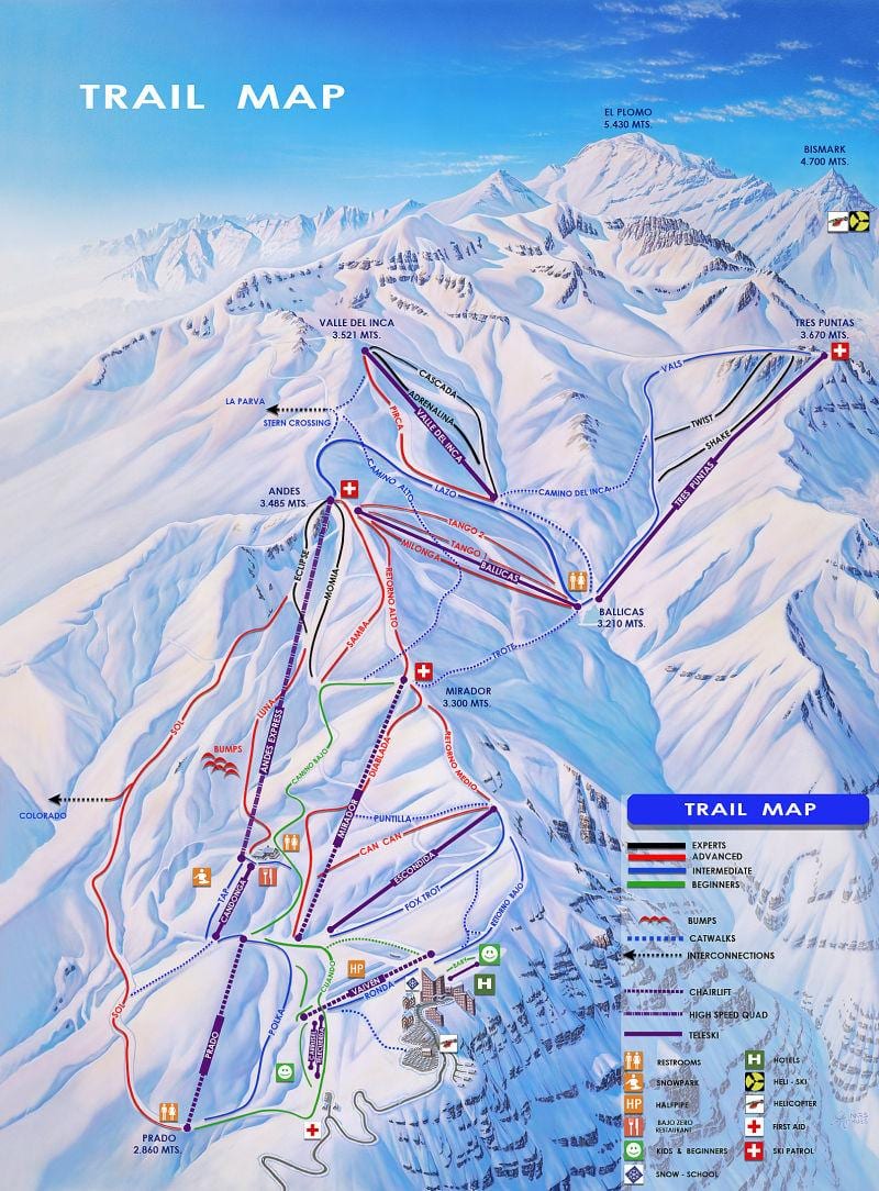 Kaart van Chili ski-oorde