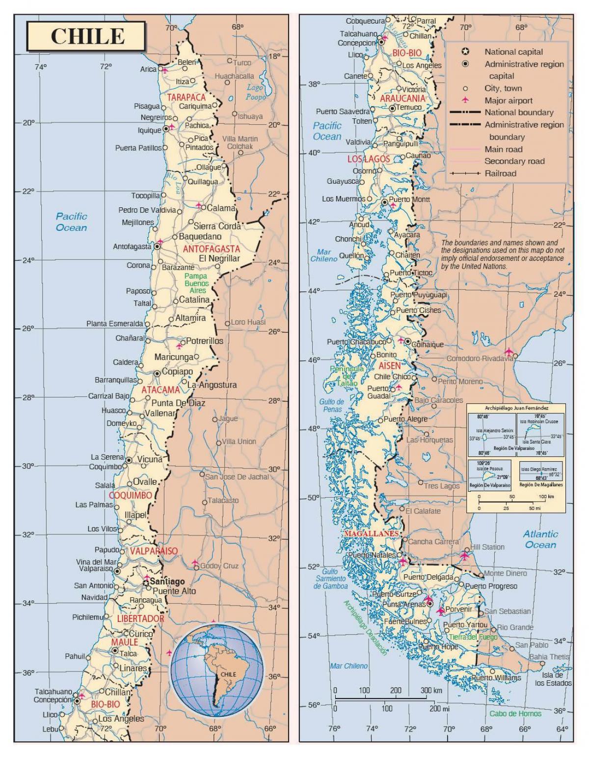 kaart van Chili met stede